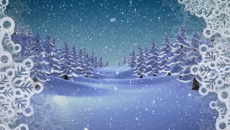 Animation-Von-Schnee,-Der-über-Schneeflocken-In-Einer-Winterlandschaft-Fällt