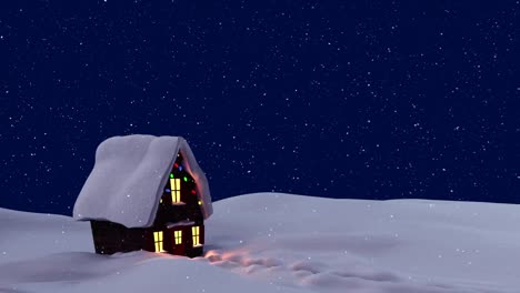 Animation-Der-Winterlandschaft-Und-Des-Hauses-Mit-Weihnachtsdekoration