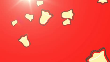 Animation-of-bells-falling-over-glowing-rays-on-red-background