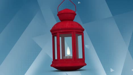 Animation-of-moving-lantern-over-geometrical-shapes-on-blue-background