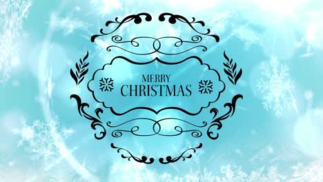 Merry-christmas-text-banner-against-snowflakes-and-spots-of-light-on-blue-background