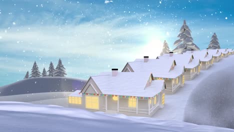 Animación-De-Nieve-Cayendo-Sobre-Casas-En-Un-Paisaje-Invernal.