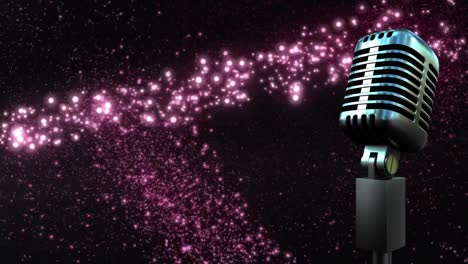 Retro-white-microphone-against-purple-shooting-star-against-black-background