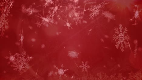 Animation-of-snow-falling-over-background-with-red-filter