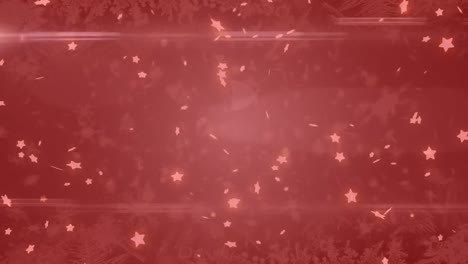 Animation-of-stars-and-snow-falling-over-background-with-red-filter
