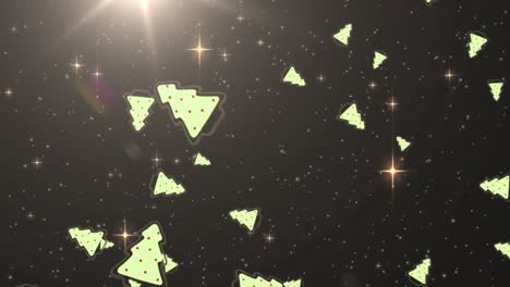 Animation-Von-Weihnachtsbäumen-Und-Leuchtenden-Sternen-Auf-Dunklem-Hintergrund