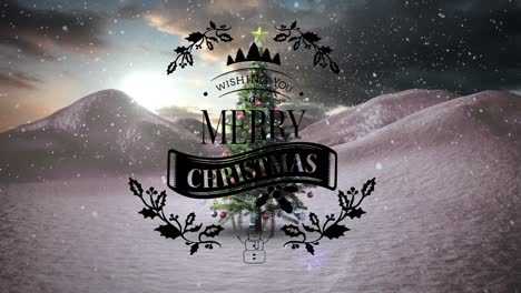 Animation-of-merry-christmas-text-over-snow-falling-and-winter-scenery