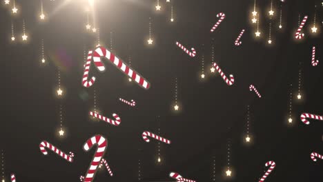 Animation-Fallender-Zuckerstangen-Und-Sterne-Auf-Dunklem-Hintergrund