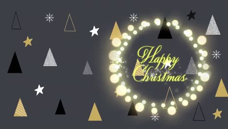 Animation-Von-Weihnachtsgrüßen-Im-Lichterkettenrahmen-über-Dem-Hintergrund-Von-Weihnachtsbäumen