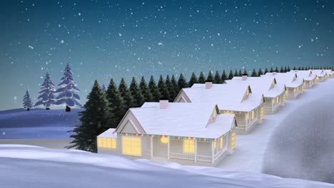 Animation-of-snow-falling-over-over-houses-in-winter-scenery