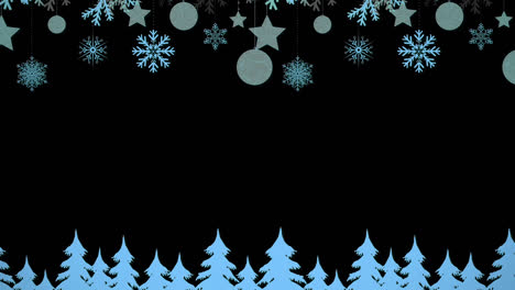 Animation-of-christmas-symbols-over-fireworks-on-dark-background