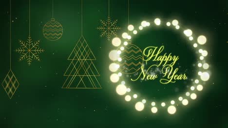 Animation-of-christmas-greetings-in-fairy-lights-frame-over-green-background