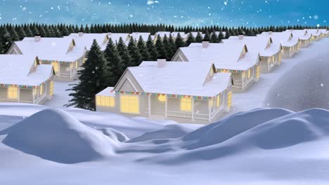 Animación-De-Nieve-Cayendo-Sobre-Casas-En-Un-Paisaje-Invernal.