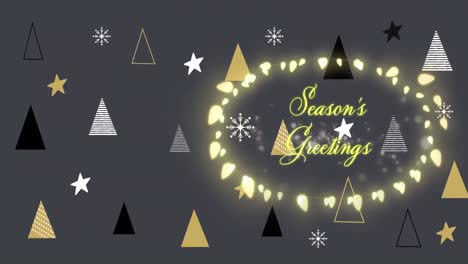 Animation-of-christmas-greetings-in-fairy-lights-frame-over-christmas-trees-background