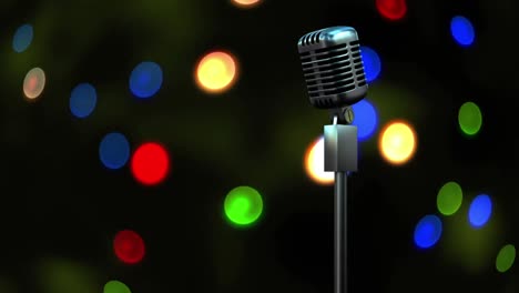 Retro-metallic-microphone-against-colorful-spots-of-light-against-green-background