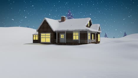 Animation-Von-Schnee,-Der-In-Einer-Winterlandschaft-über-Das-Haus-Fällt