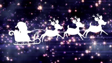 Animación-De-Santa-Claus-En-Trineo-Con-Renos-Y-Estrellas-Brillantes-Sobre-Fondo-Oscuro