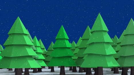 Animation-of-winter-scenery-with-fir-trees-on-blue-background