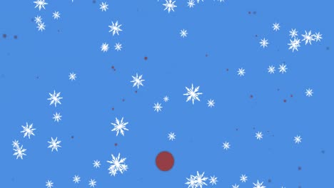 Animation-of-snowflakes-falling-with-red-spots-over-blue-background