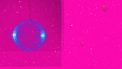 Animation-of-christmas-ball-over-heart-icons-on-pink-background