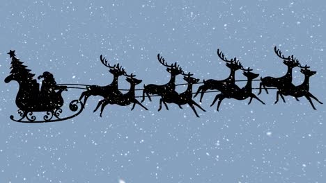 Animation-of-snow-falling-over-santa-claus-in-sleigh-with-reindeer