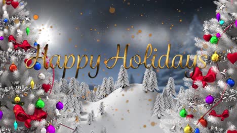 Animation-of-winter-scenery-with-happy-holidays-text