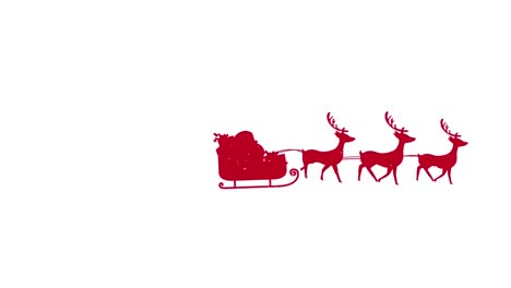 Schnee-Fällt-über-Den-Weihnachtsmann-Im-Schlitten,-Der-Von-Rentieren-Vor-Weißem-Hintergrund-Gezogen-Wird