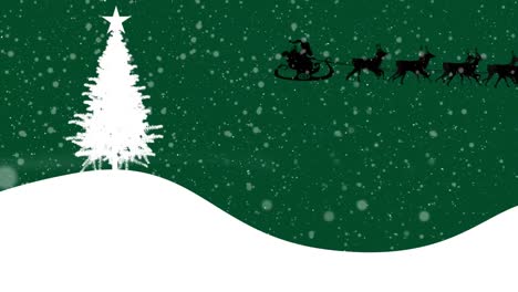 Nieve-Cayendo-Sobre-El-árbol-De-Navidad-En-El-Paisaje-Invernal-Contra-El-Fondo-Verde