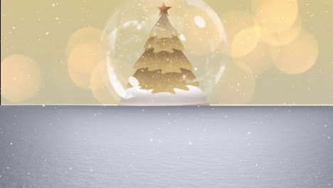 Animación-De-Nieve-Cayendo-Sobre-Una-Bola-De-Nieve-Con-árbol-De-Navidad-Y-Estrella-Fugaz.