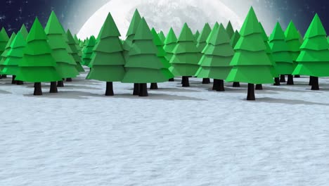 Mehrere-Bäume-In-Der-Winterlandschaft-Vor-Dem-Mond-Am-Nachthimmel