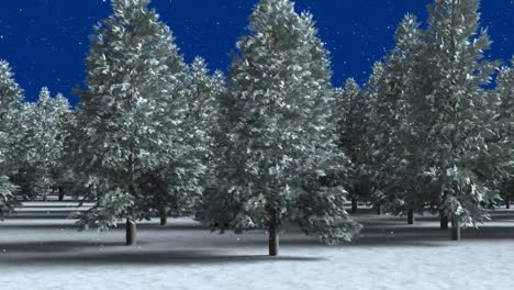 Animation-Einer-Winterlandschaft-Mit-Tannenbäumen-Auf-Blauem-Hintergrund