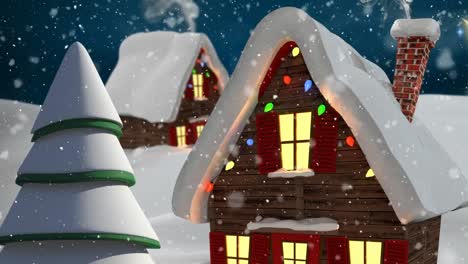 Animation-Einer-Winterlandschaft-Mit-Dekorierten-Häusern-Auf-Blauem-Hintergrund