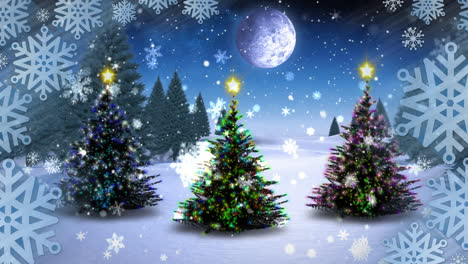 Animation-Von-Weihnachtsbäumen-über-Der-Winterlandschaft