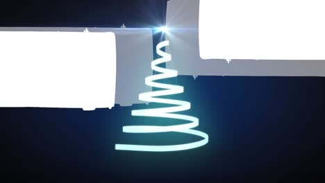 Animation-of-christmas-white-ribbon-forming-christmas-tree-on-black-background