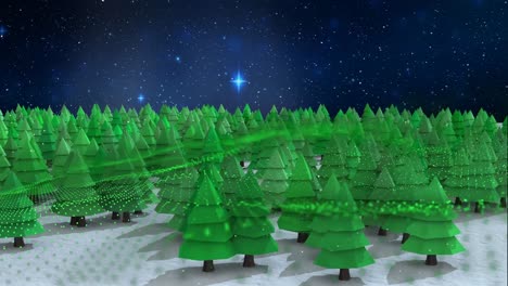 Animation-Einer-Winterlandschaft-Mit-Lichtflecken-Und-Tannenbäumen