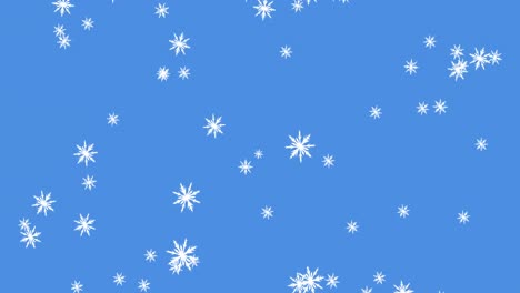 Digitale-Animation-Mehrerer-Schneeflocken-Symbole,-Die-Vor-Blauem-Hintergrund-Fallen