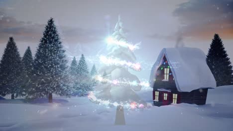 Animation-Einer-Winterlandschaft-Mit-Weihnachtsbaum