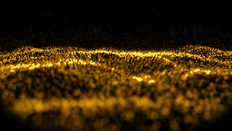 Digital-animation-of-yellow-digital-wave-moving-against-black-background