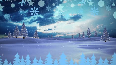 Animation-Von-Weihnachtsbäumen-Und-Dekorationen-über-Der-Winterlandschaft
