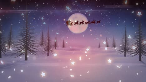 Animation-of-winter-scenery-with-santa-claus-in-sleigh