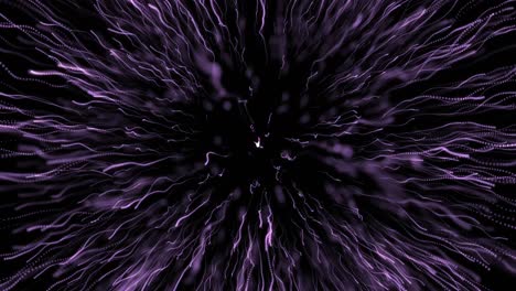 Digitale-Animation-Einer-Violetten-Lichtspur,-Die-Vor-Schwarzem-Hintergrund-Explodiert