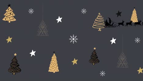 Animación-Digital-De-Múltiples-Iconos-De-Estrellas-Y-árboles-De-Navidad-Sobre-Fondo-Gris