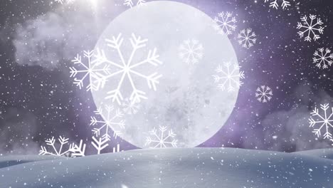 Animación-De-Nieve-Cayendo-Sobre-La-Luna-Y-El-Paisaje-Invernal