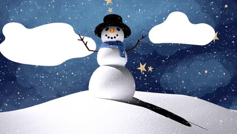 Animation-of-snowman-in-winter-scenery-over-night-sky