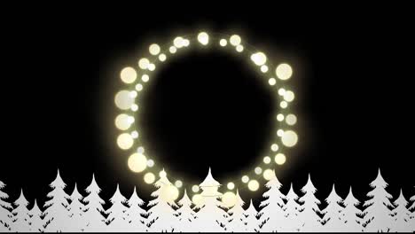Gelb-Leuchtende-Dekorative-Lichterketten-Vor-Mehreren-Weihnachtsbaumsymbolen-Auf-Schwarzem-Hintergrund