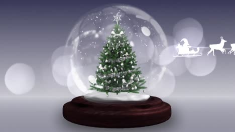 Animación-De-árbol-De-Navidad-Y-Santa-En-Trineo-Con-Renos-Sobre-Fondo-Azul
