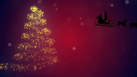 Papá-Noel-En-Trineo-Tirado-Por-Renos-Contra-Una-Estrella-Fugaz-Formando-Un-árbol-De-Navidad