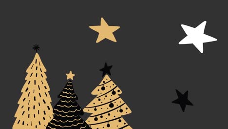Digital-animation-of-multiple-tree-and-star-icons-against-grey-background