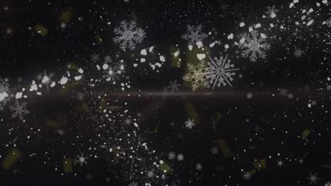 Animation-Von-Konfetti-Und-Schneeflocken-Auf-Schwarzem-Hintergrund