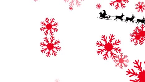 Animation-of-santa-in-sleigh-with-reindeer-on-white-background